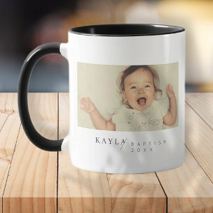 Baptism i hennes moderna minimalistiska foto Namn Mugg