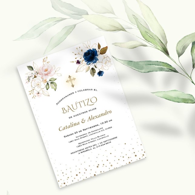 Baptism i inbaptism: de Bautizo Con Flores Twillin Inbjudningar (Skapare uppladdad)
