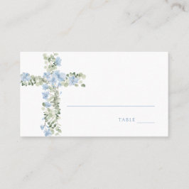 Baptism i Kor, blå Blommigt Placeringskort