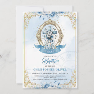 Baptism i kor-gosse av typen Blue och guld Inbjudningar