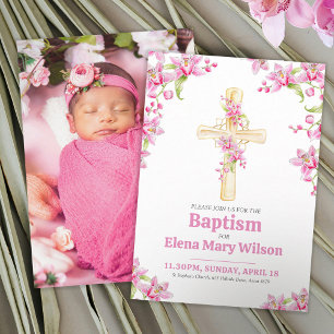 Baptism i kor rosa eller blommigt av orkidé inbjudningar