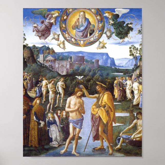Baptism i Kristus Sistine Chapel - Pietro Perugino Poster (Framsidan)