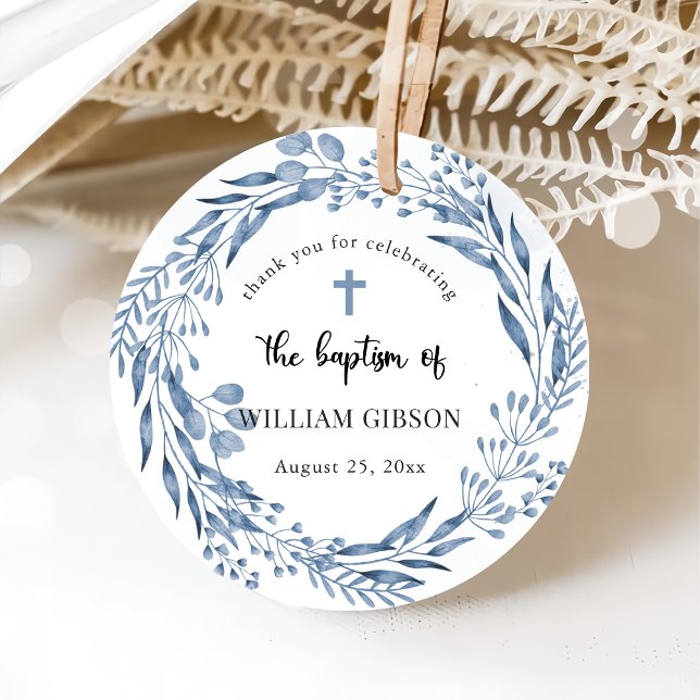 Baptism i ljusblå Blommigtar Gåvor Etiketter (Skapare uppladdad)