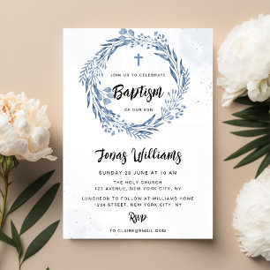 Baptism i ljusblå Blommigtar Inbjudningar