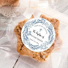 Baptism i ljusblå Blommigtar Runt Klistermärke