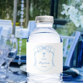 Baptism i ljusblå Vapensköld Vattenflaskor Etikett