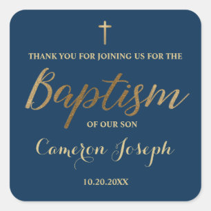 Baptism i marinblått guld vid Anpassningsbarna Poj Fyrkantigt Klistermärke