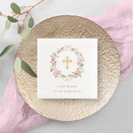 Baptism i rosa ros och Faux Ro Guld Pappersservett