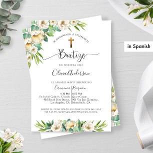 Baptism i spanska, grekiska och vita Blommigtar Inbjudningar