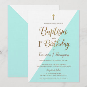 Baptism i Teal Blue Guld Kor 1:a födelsedag Inbjudningar