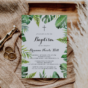 Baptism i Tropical Grey Calligraphy Inbjudningar