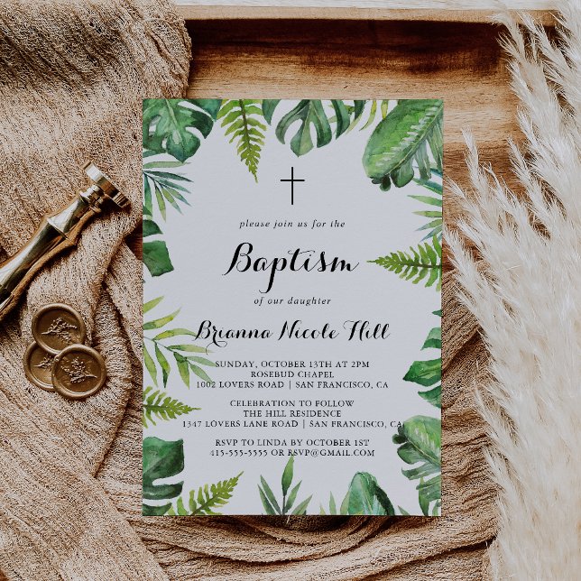 Baptism i Tropical Grey Calligraphy Inbjudningar (Skapare uppladdad)