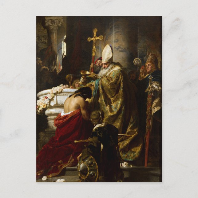 Baptism i Vajk av Gyula Benczúr (1875) Vykort (Framsida)