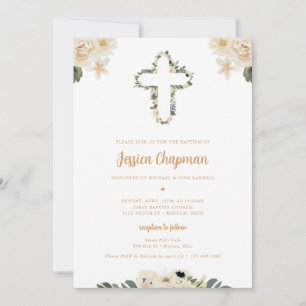 Baptism i vattenfärgen Blommigt Inbjudningar