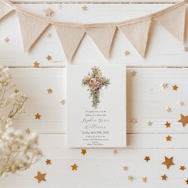 Baptism i vattenfärgen Blommigt Kor Elegant  Inbjudningar (Skapare uppladdad)