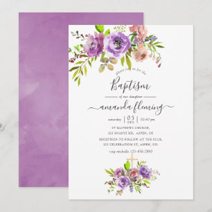 Baptism i vattenfärgen Blommigt Vår Inbjudningar