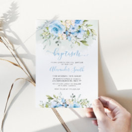 Baptism i vattenfärgsblå blommigt inbjudningar