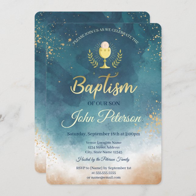 Baptism i vattenfärgsfärg Paint Stänk Inbjudningar (Fram/baksida)