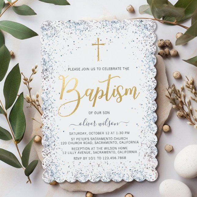Baptism i vattentorg och Guld Inbjudningar (Skapare uppladdad)