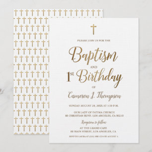 Baptism i vit baptism i guld 1:a födelsedagsinbjud inbjudningar