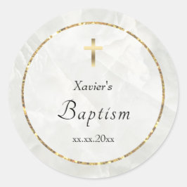 Baptism i vit marmor elegant runt klistermärke