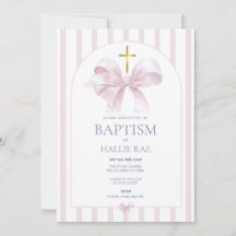 Baptism-inbjudan flicka, Modern Rosa Bow & Stripe