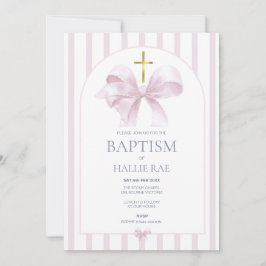 Baptism-inbjudan flicka, Modern Rosa Bow & Stripe Inbjudningar