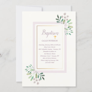 Baptism-inbjudan för Blommigt av söt vattenfärg Inbjudningar