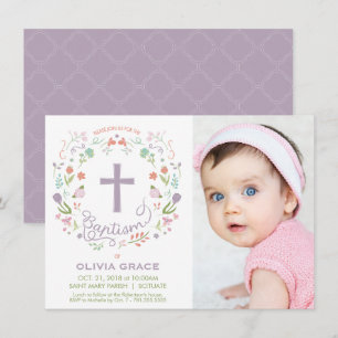 Baptism Inbjudan for Girl - Foto, Anpassningsbar,