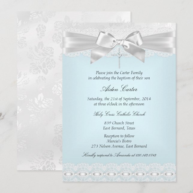 Baptism Inbjudan i Blåvita Snöre Kor (Fram/baksida)