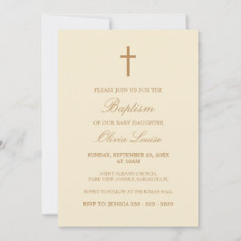 Baptism-inbjudan till Beige Script Elegant Cream B Inbjudningar