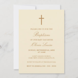 Baptism-inbjudan till Beige Script Elegant Cream B Inbjudningar