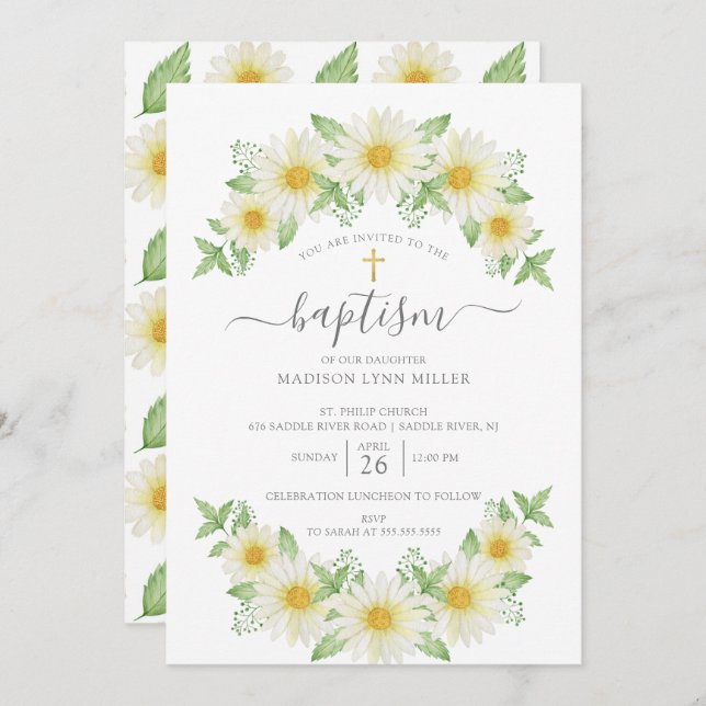 Baptism-inbjudan till Blommigt av Daisy Inbjudningar (Fram/baksida)