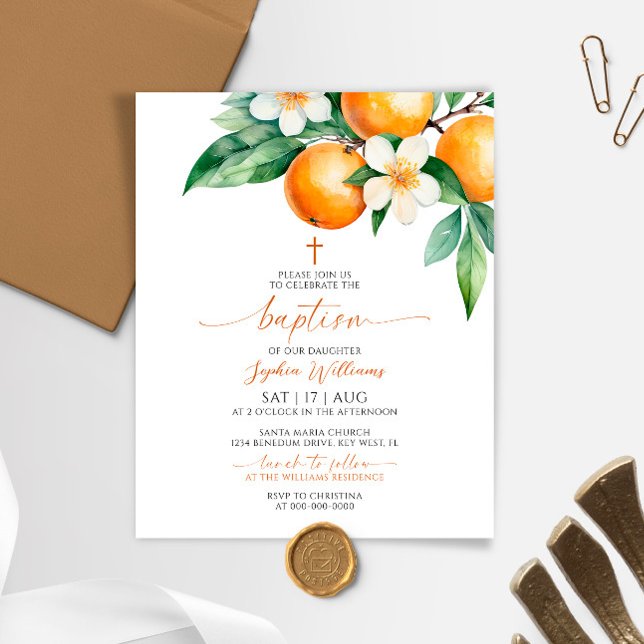 Baptism-inbjudan till Blommigt för Orange av budge (Skapare uppladdad)