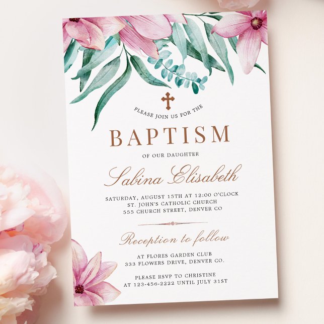 Baptism - inbjudan till blommigt för vattenfärgen  (Skapare uppladdad)