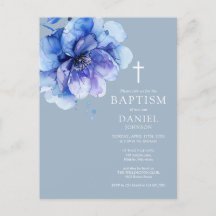 Baptism-inbjudan till Blommigt med blå Elegant vat