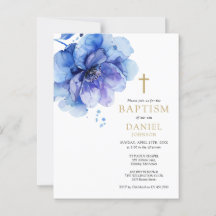 Baptism-inbjudan till Blommigten Dusty Blue Waterc