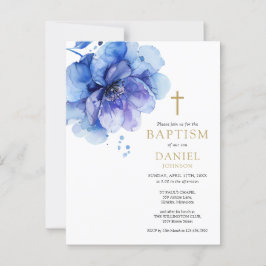 Baptism-inbjudan till Blommigten Dusty Blue Waterc Vykort