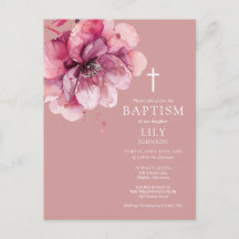 Baptism-inbjudan till Blommigten Dusty Ro Watercol