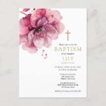 Baptism-inbjudan till Blommigten Dusty Ro Watercol