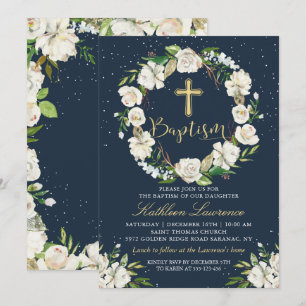 Baptism-inbjudan till Blommigten Navy Blue Winter Inbjudningar