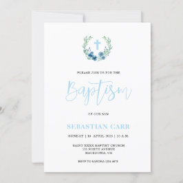 Baptism - inbjudan till Blue WAN Blommigt Boy Bapt