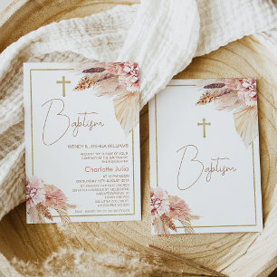  Baptism-inbjudan till Brown Boho Blommigt Baptism Inbjudningar