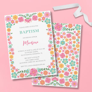 Baptism-inbjudan till cute-blommor inbjudningar