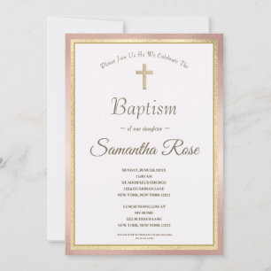 Baptism - inbjudan till elegant Rosa Guld Kor Flic