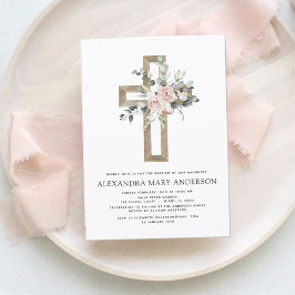 Baptism inbjudan till Greenery Dusty Rosa ros Kor