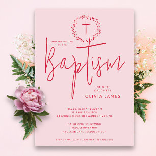 Baptism-inbjudan till Petal Rosa Girls Baptism Inbjudningar