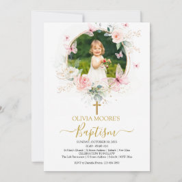 Baptism-inbjudan till rosa Blommigt Butterfly Bapt Inbjudningar
