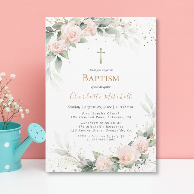 Baptism-inbjudan till söt  Rosa Blommigt  Inbjudningar (Skapare uppladdad)
