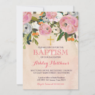 BAPTISM-inbjudan till vacker Rosa Blommigt Inbjudningar
